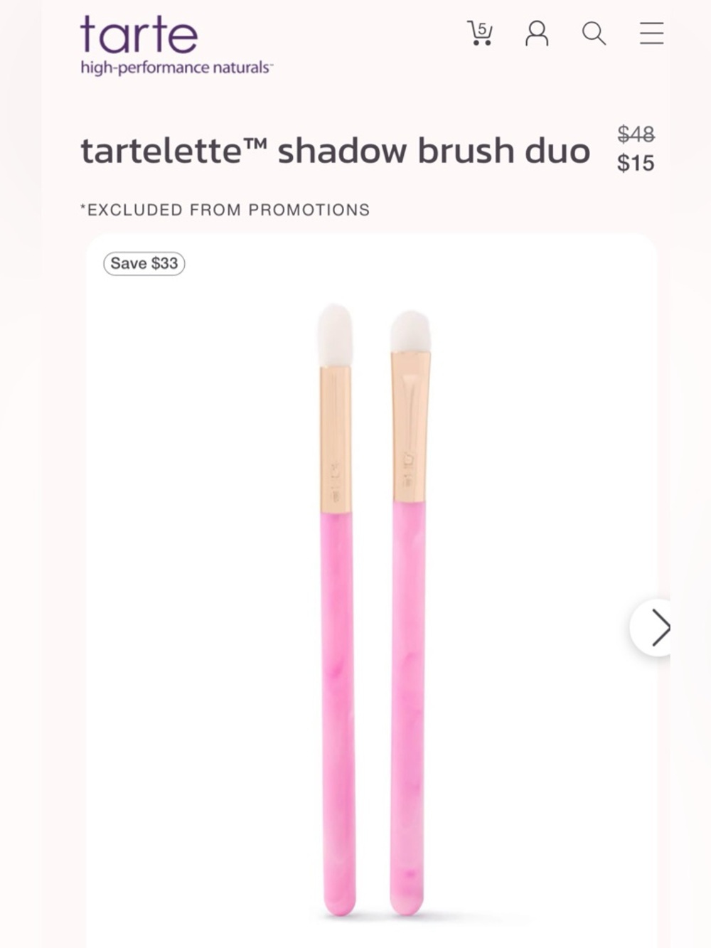 tarte pink handle shadow brush duo with gold ferrules FULL SIZE